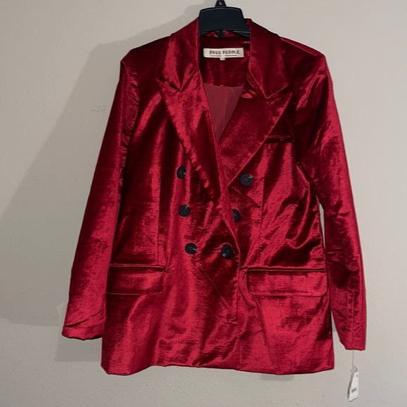 FREE PEOPLE Ashby Brushed Velvet Holiday Christmas Red Blazer Oversized Size M - Picture 3 of 16